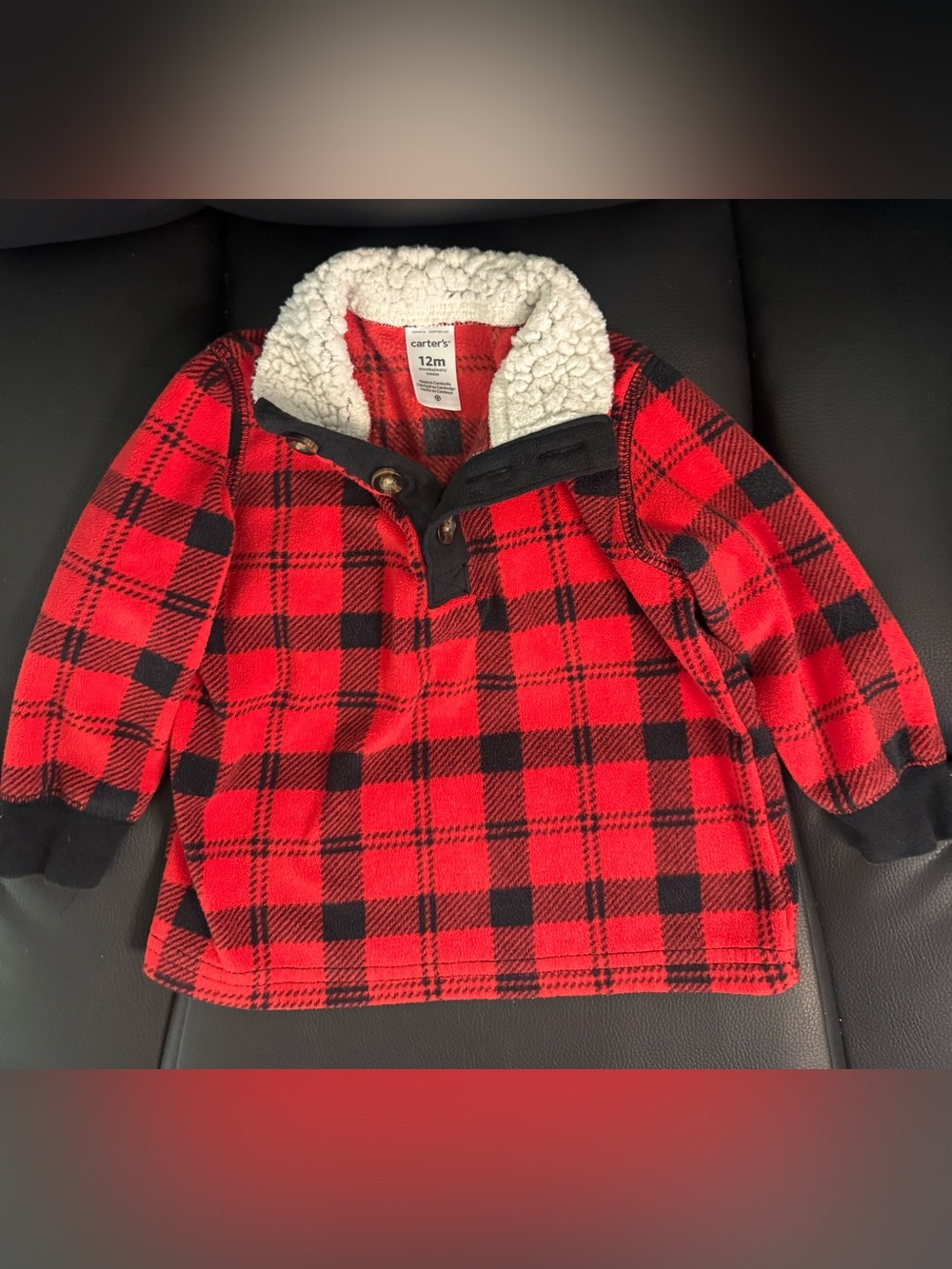 Carter's 12M Red & Black Plaid Sherpa-Trim Pullover Sweater